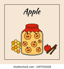 Apple jam in glass jar, vector illustration