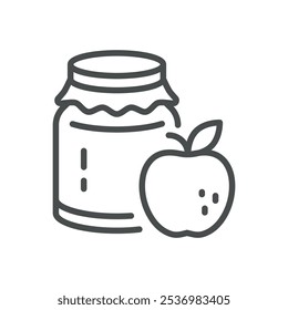 Ícone De Emperramento Da Apple. Ilustração em linha simples de um jarro de geleia de maçã, representando as conservas caseiras e os produtos de frutas orgânicas.