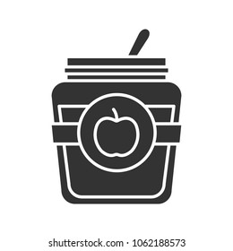 Apple jam jar glyph icon. Fruit preserve. Silhouette symbol. Negative space. Vector isolated illustration