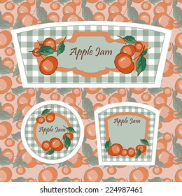 Apple Jam Labels on Seamless Background