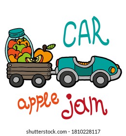 Apple Jam Machine Vector For Children's Book, Coloring Book, Calendar Design. Clipart, Doodling, Autumn Illustration