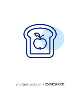 Apple jam on toasted bread. Breakfast sandwich with sweet marmalade. Pixel perfect, editable stroke vector icon