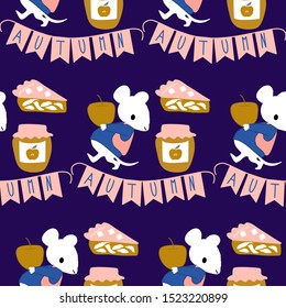 Apple jam and pie, in an autumn seamless pattern 