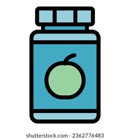 Apple jar icon outline vector. Diet food. Medicine nutrition color flat