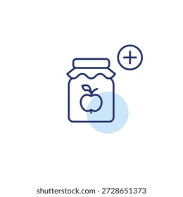 Mermelada de tarro de manzana y más. Nuevos sabores añadidos. Productos agrícolas frescos. Icono de Vector de trazo perfecto y editable