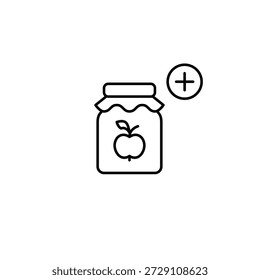 Mermelada de tarro de manzana y más. Nuevos sabores añadidos. Productos agrícolas frescos. Icono de Vector de trazo perfecto y editable