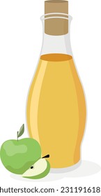 Apple juice in a bottle in flat style. Vector illustration