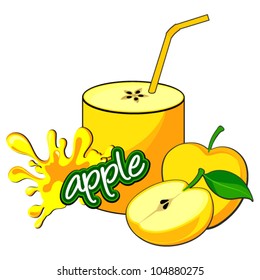 Apple juice bottle. Juice pouring.