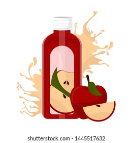 Apple juice bottle with splash and fruit - Vector