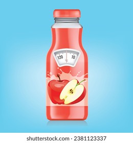 Apple juice bottle with a weight scale. Diet concept. Vector.