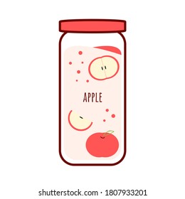 Jugo de manzana. Bebidas de fruta embotelladas. Zumo de estilo refrescante. Vector de ilustración.