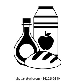Apple juice box and bread with orange juice vector illustration graphic design