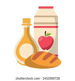 Apple juice box and bread with orange juice vector illustration graphic design