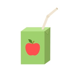 Apple Juice box flat icon. Simple vector illustration of juice packaging with straw isolated on white background