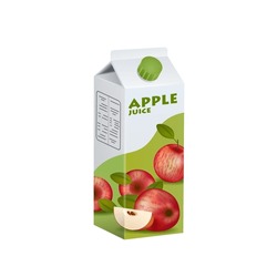 apple juice box package with solid and flat color design style.