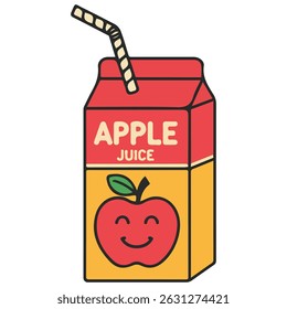 Caixa de suco de maçã com palha isolada vetor ilustração no fundo branco