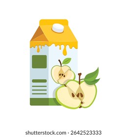 Apple juice in carton box icon in flat style. Fresh fruit drink vector illustration on isolated background. Healthy food sign business concept.