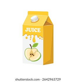 Apple juice in carton box icon in flat style. Fresh fruit drink vector illustration on isolated background. Healthy food sign business concept.
