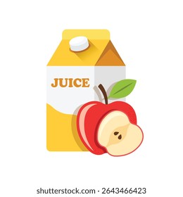 Apple juice in carton box icon in flat style. Fresh fruit drink vector illustration on isolated background. Healthy food sign business concept.
