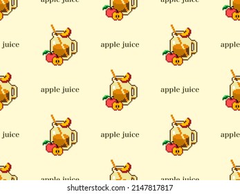 Apple juice cartoon character seamless pattern on yellow background.Pixel style