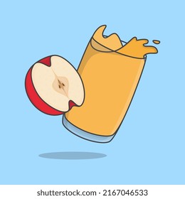 Apple Juice Cartoon Vector Illustration. Apple Juice Flat Icon Outline
