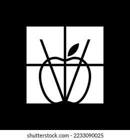 Apfelsaftgetränk, Vektorgrafik-Logo-Design in schwarz-weißer Farbe