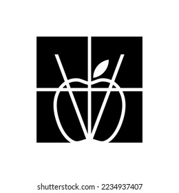 Apfelsaftgetränk, Vektorgrafik-Logo-Design in schwarz-weißer Farbe
