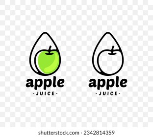 Apple, jugo de manzana, manzana en gota, diseño gráfico. Frutas, bebidas, alimentos, bebidas, jugo y bebida, diseño vectorial e ilustración