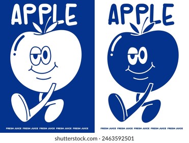 Apple Juice. food. Mascot illustration. Logo. Blue color