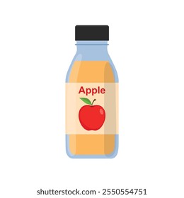 Jugo de manzana. Jugo de manzana fresco lleno de Ilustración vectorial de botella.