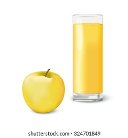Apple and the juice in the glass.