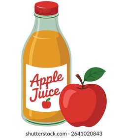Apple juice in glass bottle isolated vector illustration on white background