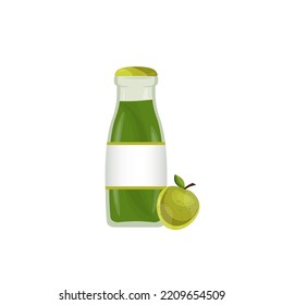 apple juice in glass bottle .vector food and drink illustration