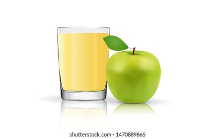 apple juice in a glass on a white background, green apple, vector illustration