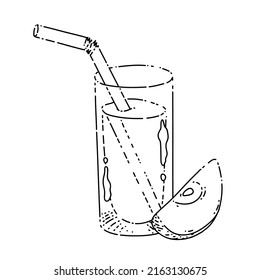 Apfelsaftglasskizze handgezeichnet, Vektorfritze. orangefarbenes Getränk. Vollbecher. Nektar-Vintage-Schwarzzeilengrafik