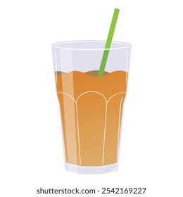 Apple juice in glass with straw isolated illustration