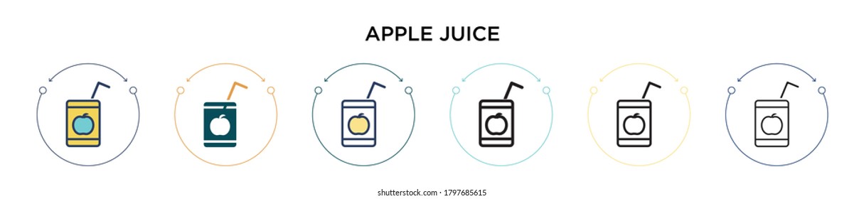 Apple juice icon in filled, thin line, outline and stroke style. Vector illustration of two colored and black apple juice vector icons designs can be used for mobile, ui, web