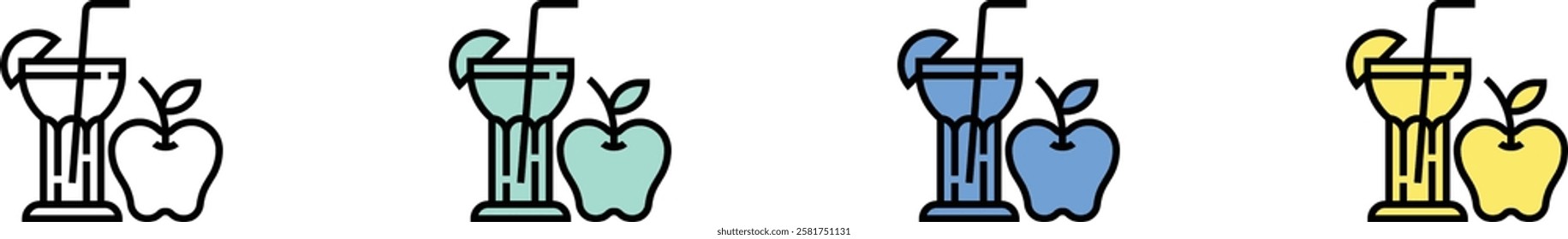 apple juice icon. Outline, Green, Blue and Yellow Style Design Isolated On White Background