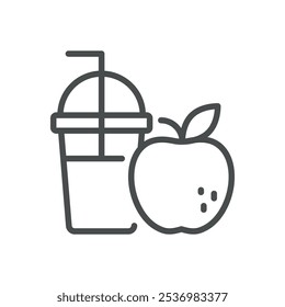 Apple Juice Icon. Simple Line Illustration of a Fresh Apple Juice Cup, Representing Healthy Beverages and Organic Fruit Drinks.