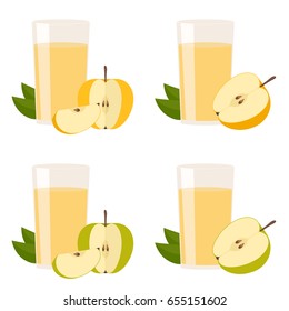 Apple juice. icons set. Drink with a taste of Apple in a glass beaker. Vector illustration.