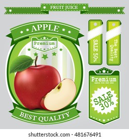 Apple juice Label vector visual, ideal for fruit juice. Can drawn with mesh tool. Fully adjustable & scalable. Vector illustration