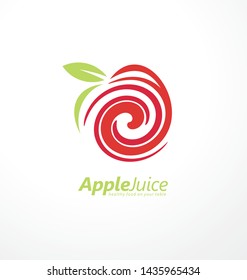 Apple juice logo design concept with apple fruit and juice liquid swirl in negative space. Creative symbol idea for food and drinks theme. Vector illustration.