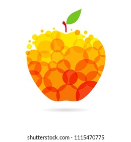 Apple juice logo design. Apple with yellow and red drops bubbly, label on white background. Juice design, creative vector illustration
