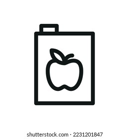Apple juice pack isolated icon, fruit juice carton pack outline vector icon with editable stroke