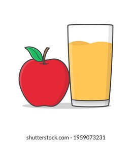Apple Juice With Red Apple Vector Icon Illustration. Glass Of Apple Juice Flat Icon