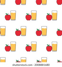 Apple Juice Seamless Pattern On A White Background. Apple Theme Vector Illustration