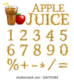 Apple juice splash special font, numbers, digits, vector