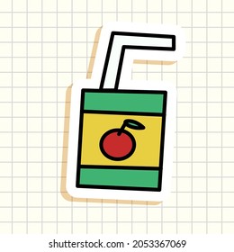 Pegatina de jugo de manzana. Jugo con paja. Ilustración vectorial.