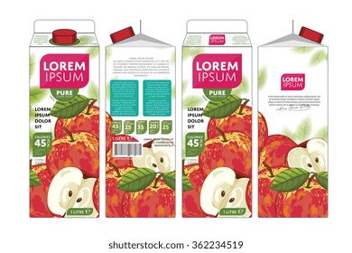 Apple juice template packaging design vector illustration. Layout of apple juice pack isolated on white background.