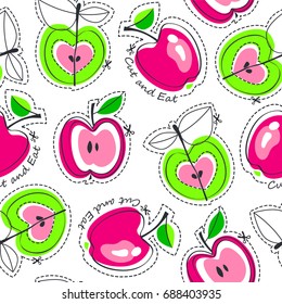 Apple juicy fruit. Vector illustration of seamless pattern.